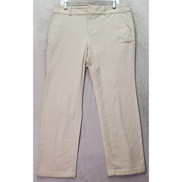 LOFT Cropped Pants Women's Petite 12 Tan Cotton Pockets Flat‎ Front Straight Leg - Picture 1 of 7